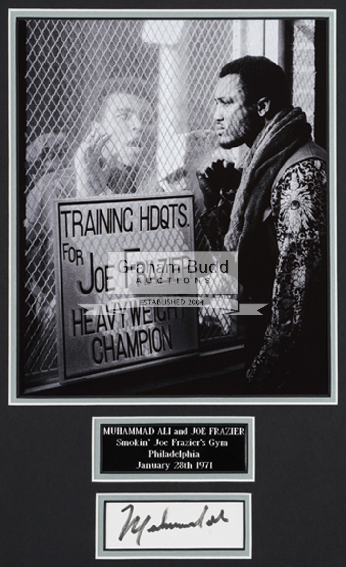 Muhammad Ali signed photographic display relating to the Championship fight v Joe Frazier in 1971,