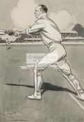 An original Bystander Magazine artwork by James Thorpe (1876-1949) of the Essex cricketer Rev. F.H.