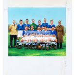 An original artwork featuring the Chelsea 1954-55 Football League Championship team produced for