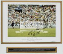 Gordon Banks and Pele double-signed 1970 World Cup photographic print titled "The Greatest Ever