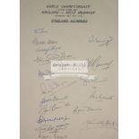 1966 World Cup England Winners headed sheet signed by Alf Ramsey and 17 members of the squad,