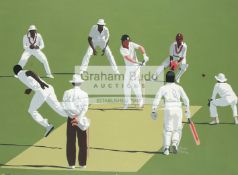 An original gouache by the Bajan artist Pierre Nigel depicting a West Indies v Australia Test Match,