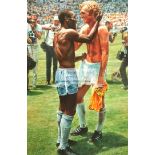 An original work of art by Peter Cornwell "Pele and Bobby Moore swapping shirts at the 1970 World