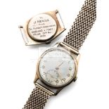 Joe Mercer's 9ct. gold Omega gentlemen's wristwatch, Swiss, Arabic numerals, sub-seconds, 9ct.