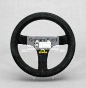 Elio de Angelis' 1983 Italian GP Lotus-Renault 94T F1 steering wheel, the rim bound in black suede,