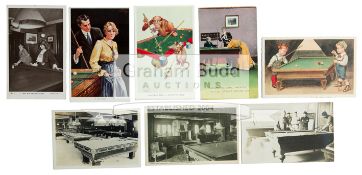 Collection of 62 postcards featuring billiards, snooker & pool, including halls & clubs, tables,