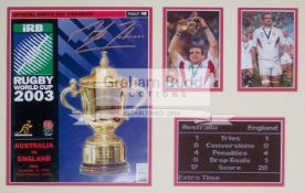 Martin Johsnon signed England 2003 Rugby World Cup winners framed display,