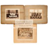 A group of five mounted photographs of football teams in the Peterborough area in the Edwardian era,