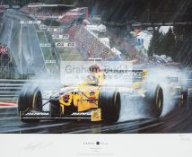 Damon Hill signed 1998 Belgian Grand Prix limited edition print,