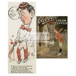 Two early 20th century cricket prints, an advertisement for Cleeves Cream Toffee,
