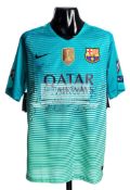 Team-signed replica of a green Lionel Messi Barcelona No.