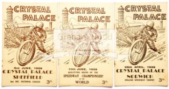 Three Crystal Palace programmes for the 1939 revival season, v Norwich & Sheffield,