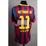 Neymar signed replica Barcelona jersey, with badging, shirt number and player lettering,