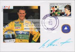 Michael Schumacher signed rare 1992 Central African Republic postal cover,