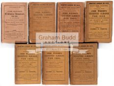 Seven John Wisden's Cricketers' Almanacks, for 1885, 1889, 1890, and 1892 to 1895 inclusive,