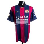 Barcelona replica home jersey signed by Messi, Suarez & Neymar Jr.