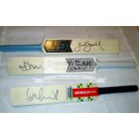 A trio of mini-bats signed by the England cricketing greats Geoffrey Boycott,