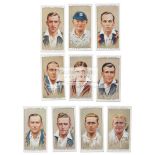 Ten signed cigarette cards from Players Cricketers 1934, comprising Ames, Santall, Hulme, Paynter,