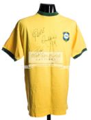 Yellow Brazil retro jersey signed by Pele, Ronaldo, Roberto Carlos & Ronaldinho,