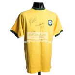 Yellow Brazil retro jersey signed by Pele, Ronaldo, Roberto Carlos & Ronaldinho,