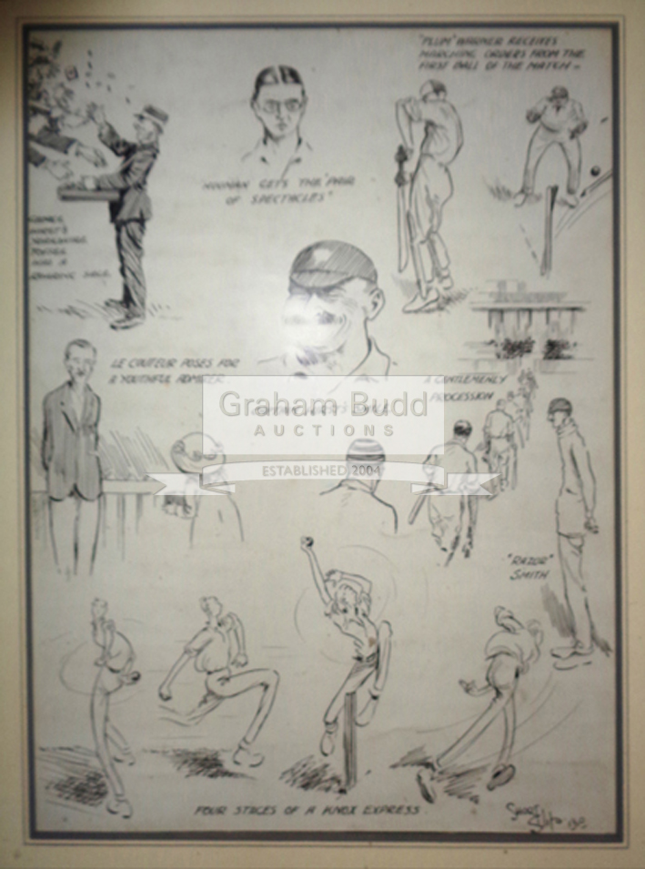 An original artwork by "Short Slip" artwork for a cricket cartoon featuring the Gentlemen v Players