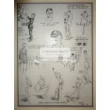 An original artwork by "Short Slip" artwork for a cricket cartoon featuring the Gentlemen v Players