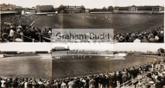 Two 1930s photographic panoramas of Lord's and Old Trafford cricket grounds, both approx.