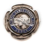 London 1908 Olympic Games judge's badge, silvered bronze and blue enamel by Vaughton of Birmingham,