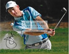 A group of five photographs signed by American golfers, comprising Jim Furyk, Jordan Spieth,