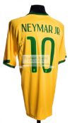 Brazil No.10 replica home jersey signed by Neymar Jr., signed to the reverse besides the No.