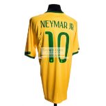 Brazil No.10 replica home jersey signed by Neymar Jr., signed to the reverse besides the No.