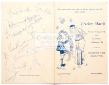 Autographed souvenir scorecard for a cricket match between Terence Rattigan's XI and Sir Anthony