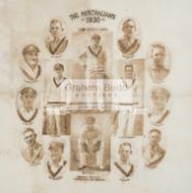 A gentlemen's linen handkerchief commemorating the Australian cricket team to England in 1930,