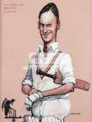 An original Bill Hewison Punch Magazine artwork featuring the cricketer Peter May, signed,