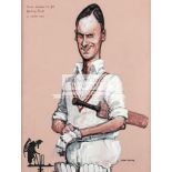 An original Bill Hewison Punch Magazine artwork featuring the cricketer Peter May, signed,