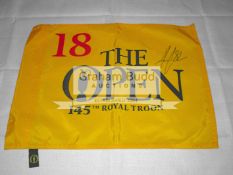 Henrik Stenson signed Royal Troon 2016 Open Championship souvenir 18th hole pin flag,