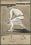 An original artwork by James Thorpe (1876-1949) of the celebrated cricketer Gilbert Jessop, signed,