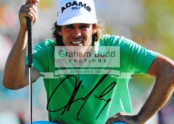 A group of seven photographs signed by golfers, comprising Aaron Bradley, Adam Scott, Jason Day,