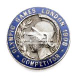 London 1908 Olympic Games competitor's badge, by Vaughton of Birmingham, silvered bronze & enamel,