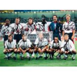 Fully-signed photograph of the England team who played Romania at the 1998 World Cup, 8 by 10in.