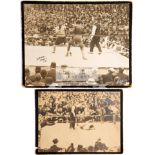 Two original period photographs of the Jack Johnson v Stanley Ketchel fight at Colma, California,