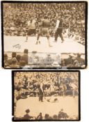 Two original period photographs of the Jack Johnson v Stanley Ketchel fight at Colma, California,