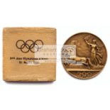 St Moritz 1928 Winter Olympic Games participant's medal, bronze, by M.
