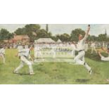 A scarce Ernest Prater cricket chromolithograph titled "A Critical Moment" circa 1895,