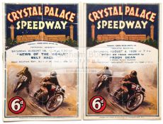 Two Crystal Palace speedway programmes from the first season in 1928,