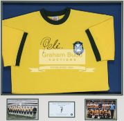 Pele signed Brazil 1970 World Cup Final limited edition retro jersey, signed in black marker pen,