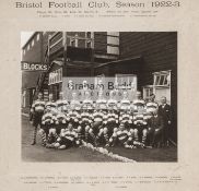 An official photograph of the Bristol Rugby Football Club team in season 1922-23, 9 1/2 by 11in.