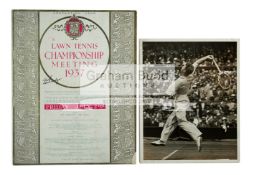 Wimbledon Lawn Tennis Championships programme for the men's singles final day in 1937 signed by the