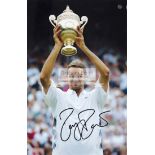 Roger Federer signed photograph, 12 by 8in.