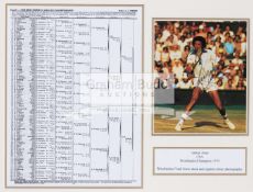 Arthur Ashe signed 1975 Wimbledon framed display,